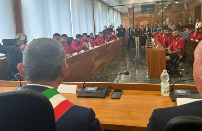 La squadra ricevuta dal sindaco per la promozione in Serie C