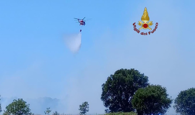 Vasto incendio di sterpaglie in via della Cacciuta