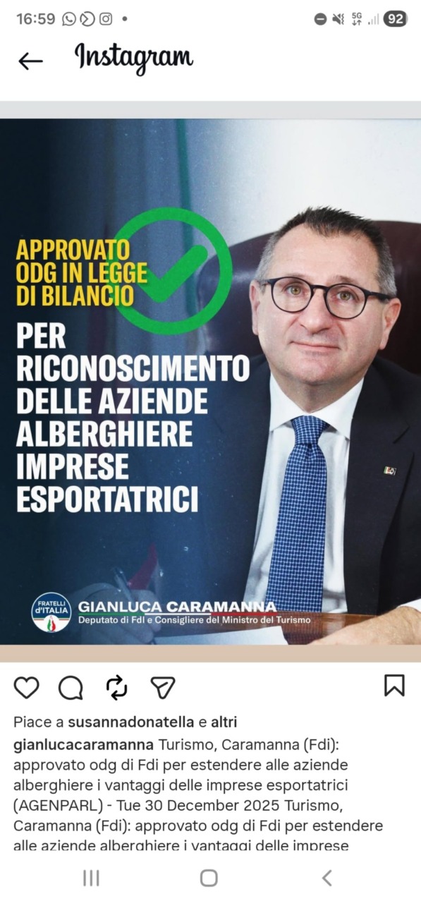 Approvato odg di FdI per estendere alle aziende alberghiere i vantaggi delle imprese esportatrici