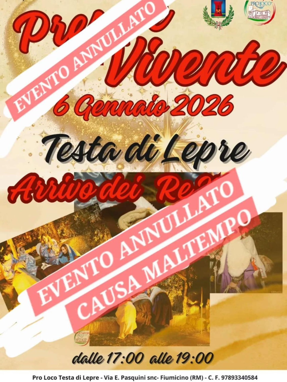 Maltempo, annullato l’evento “Presepe Vivente”