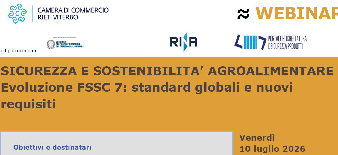 Sicurezza alimentare, il webinar della Camera di Commercio